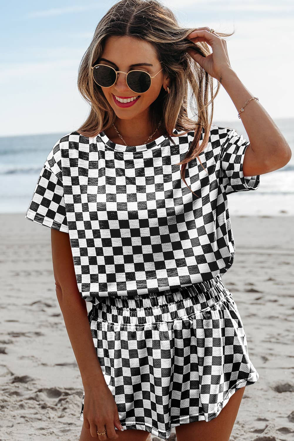Checkerboard Top & High Waist Skorts 2 Piece Set | S-XL