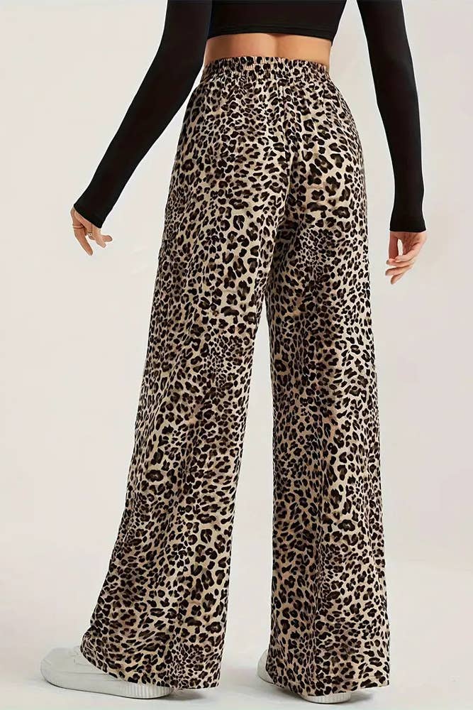 Brown Leopard High Waist Wide Leg Pants ZK2416