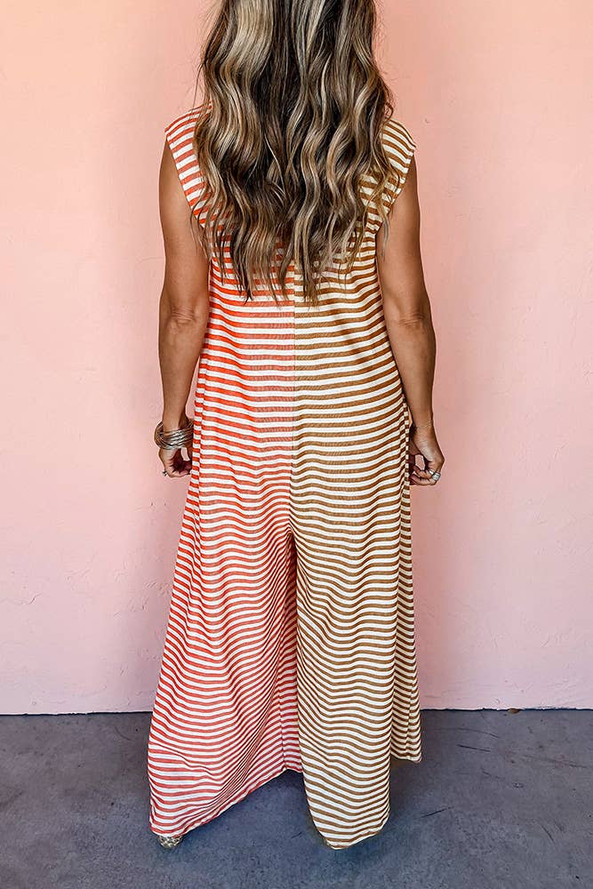Colorblock Stripes Splicing Sleeveless Jumpsuit