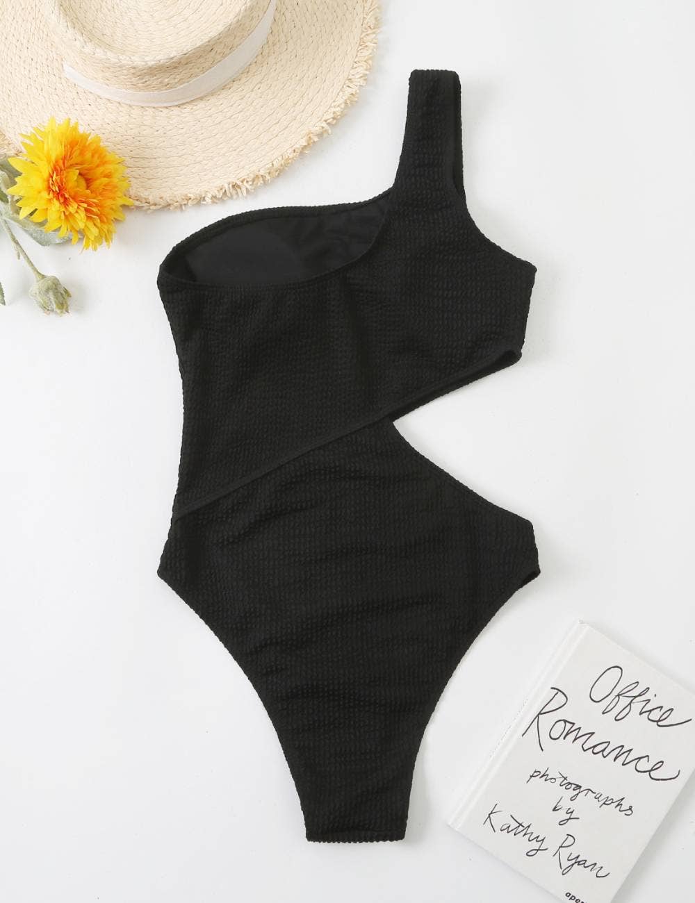 Wrinkle One Shoulder One Piece Swimwear