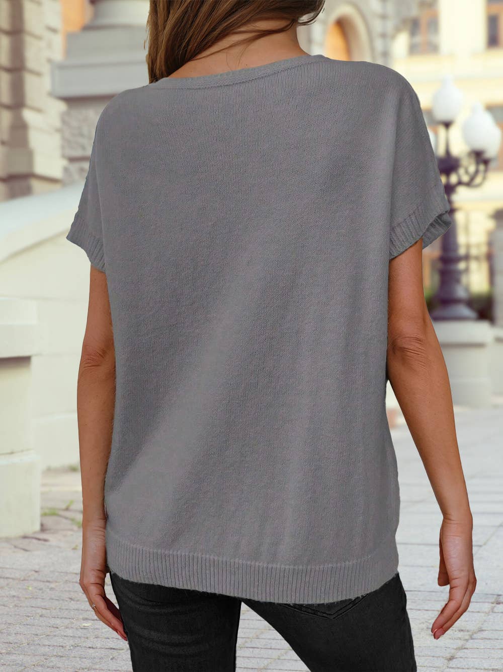 Bow Pattern Knit Short Sleeve Sweater