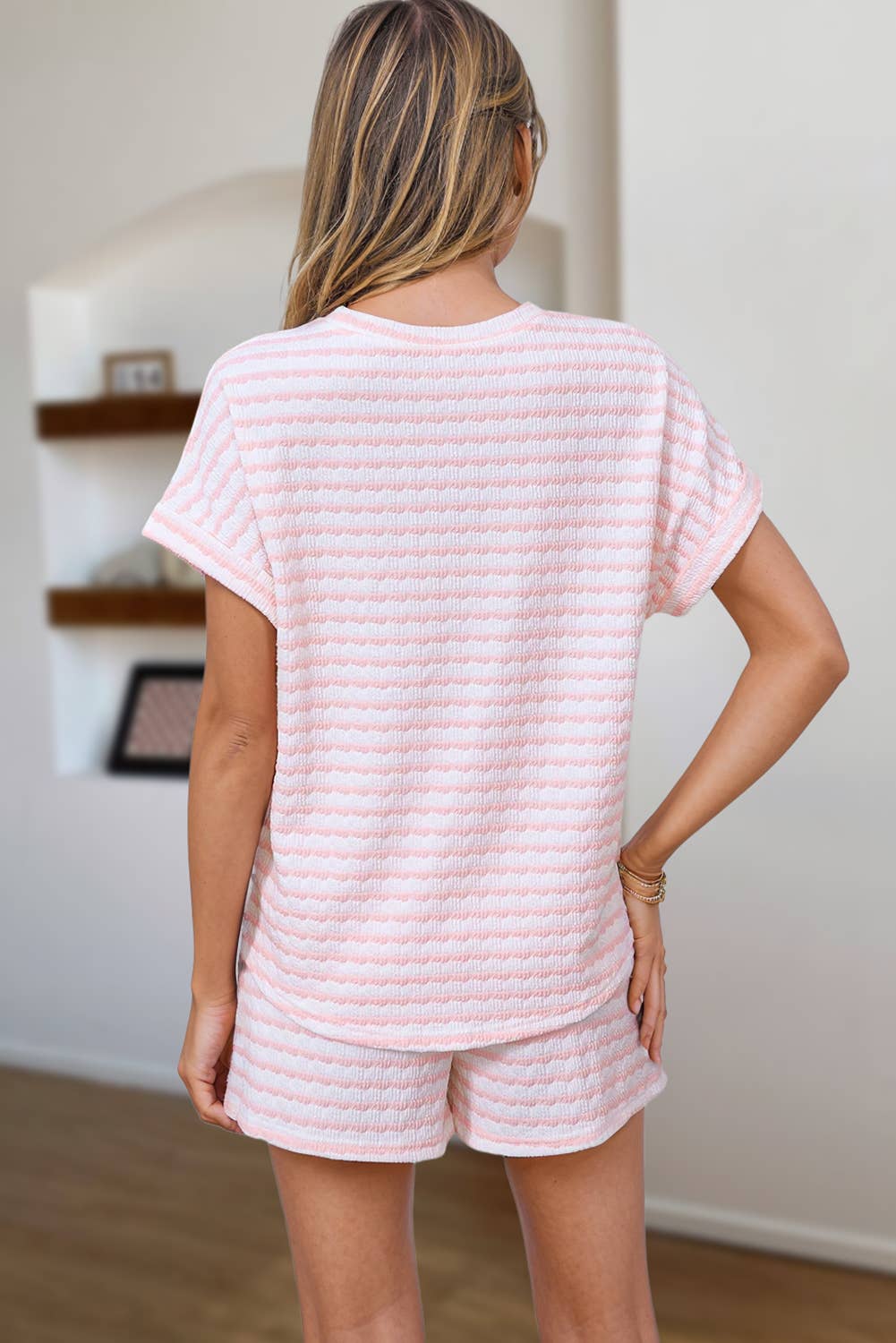 Stripe Knitted Top and Drawstring Shorts Set