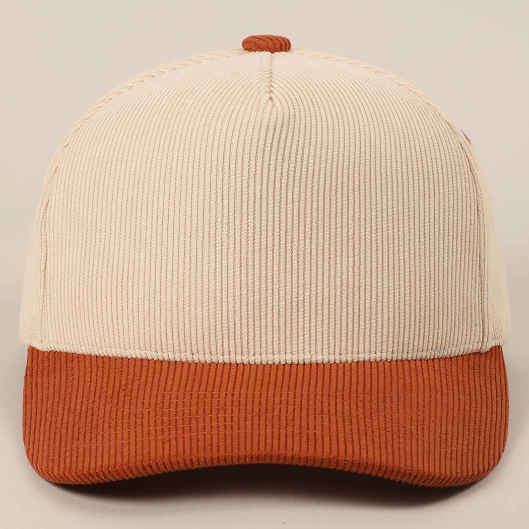Plain Two Tone Corduroy 5 Panel Baseball Cap