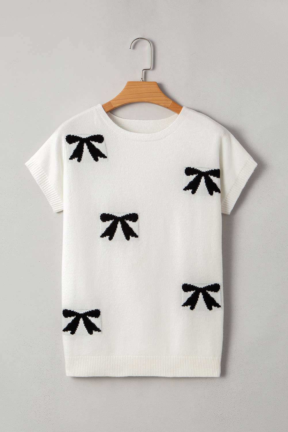 Bow Pattern Knit Short Sleeve Sweater