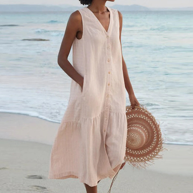 Maria | Chic V-Neck Button-Up Summer Dress