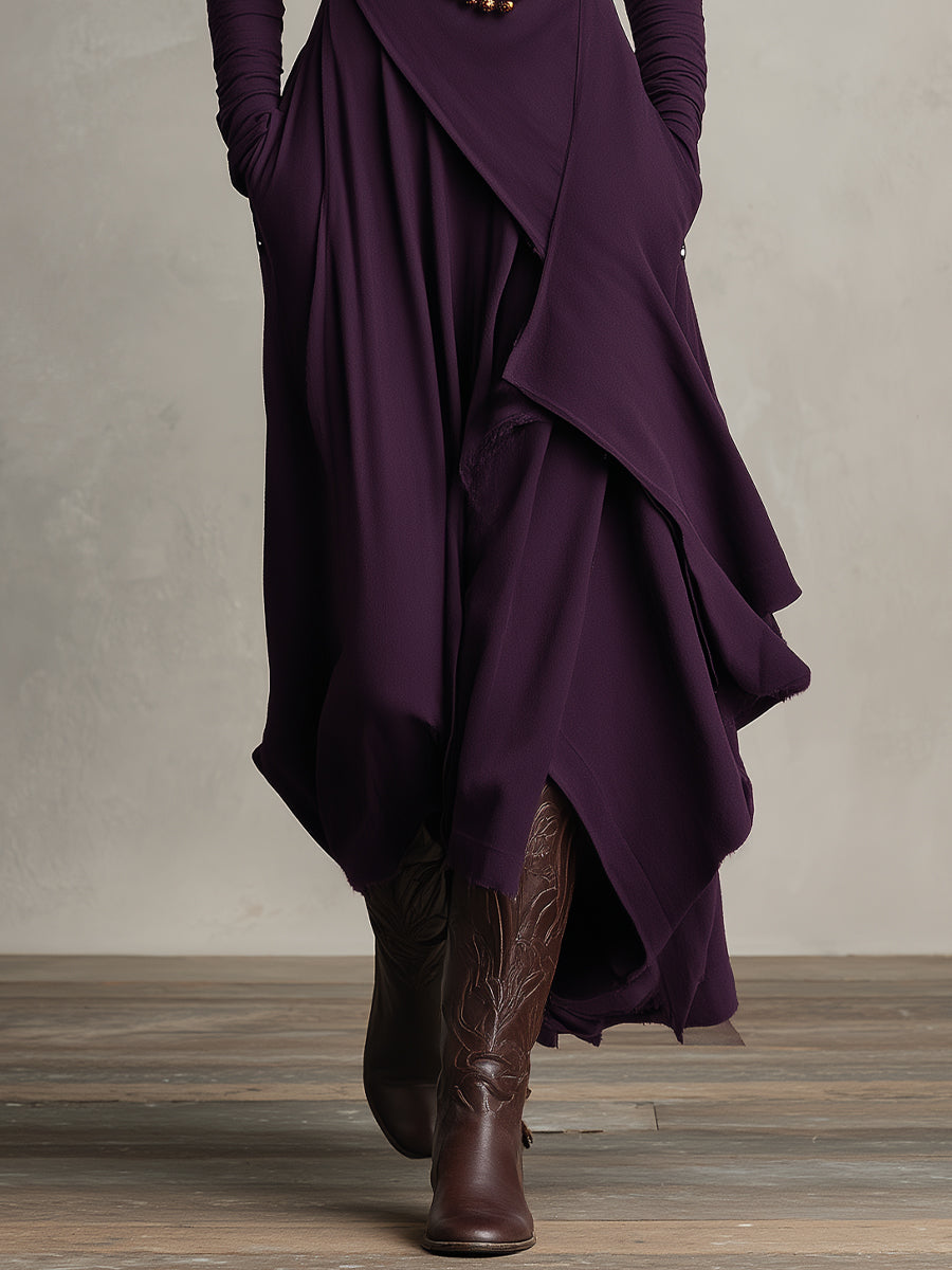 Natalia | Asymmetrical Knit Maxi Dress with Roll Neck