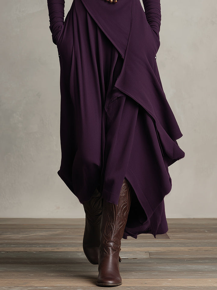 Natalia | Asymmetrical Knit Maxi Dress with Roll Neck