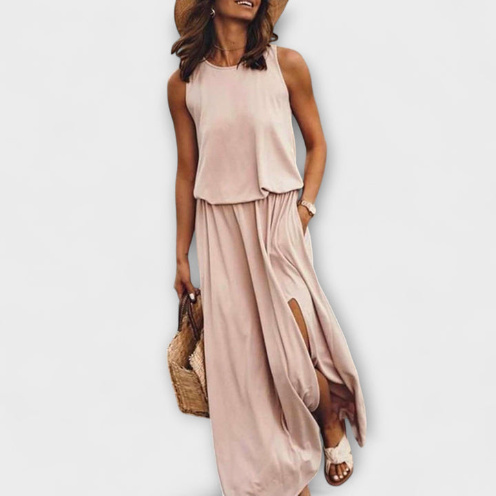 Lightweight Sleeveless Dress with Round Neckline