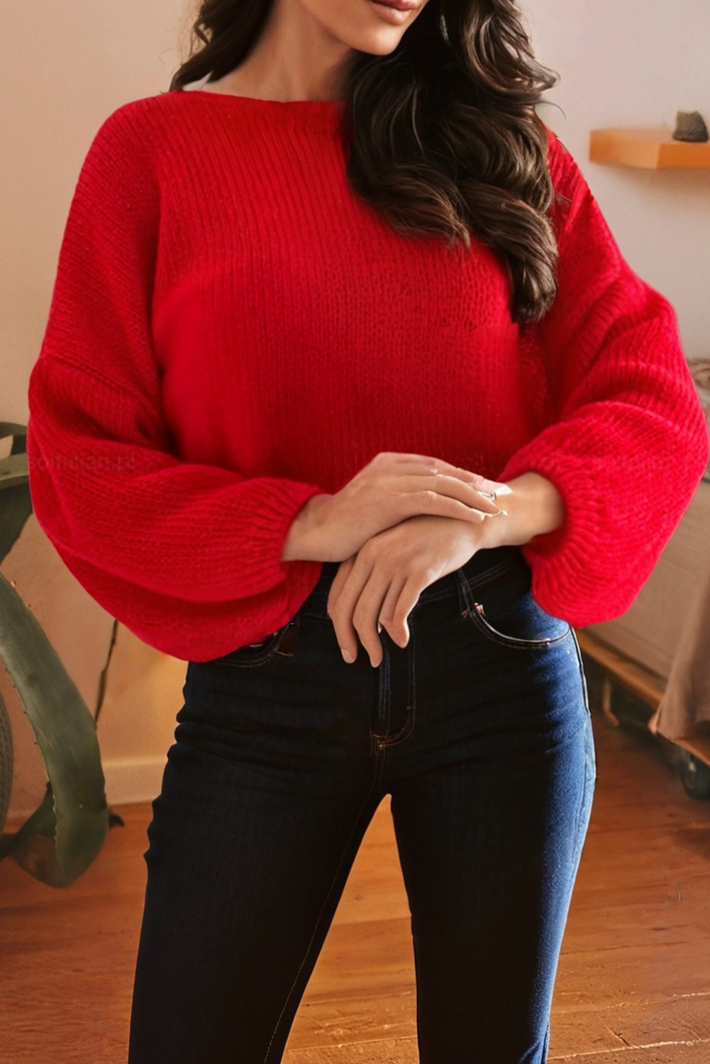 Bow Backless Bubble Sleeve Festive Sweater