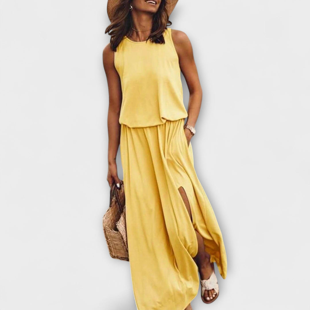 Lightweight Sleeveless Dress with Round Neckline