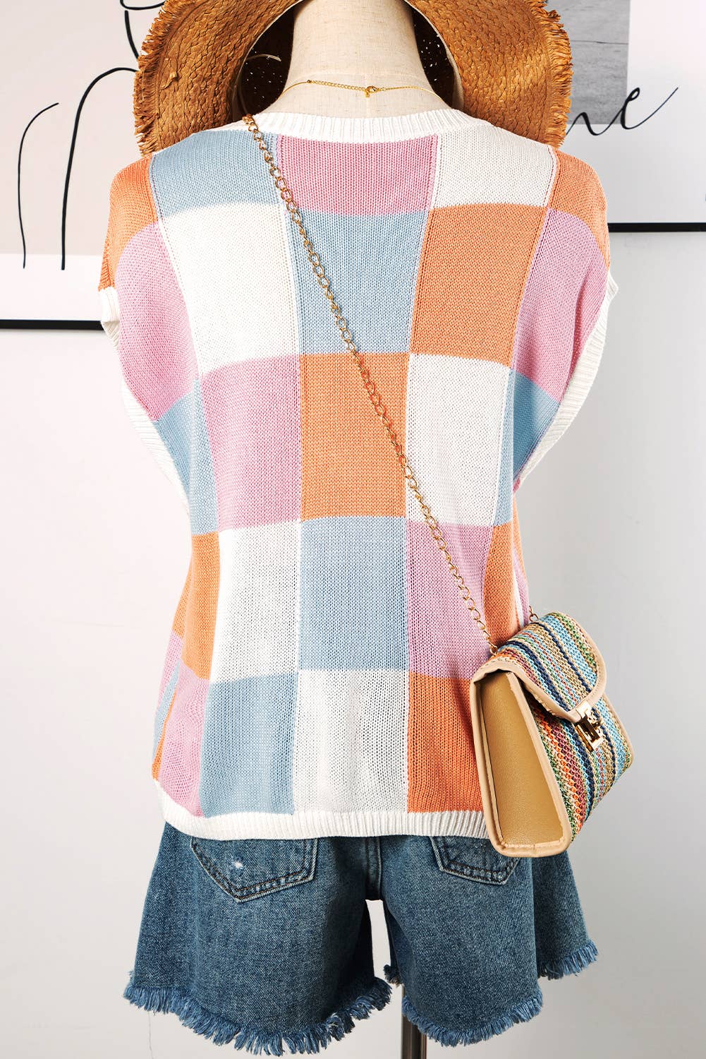 Color Block Cap Sleeve Sweater Top