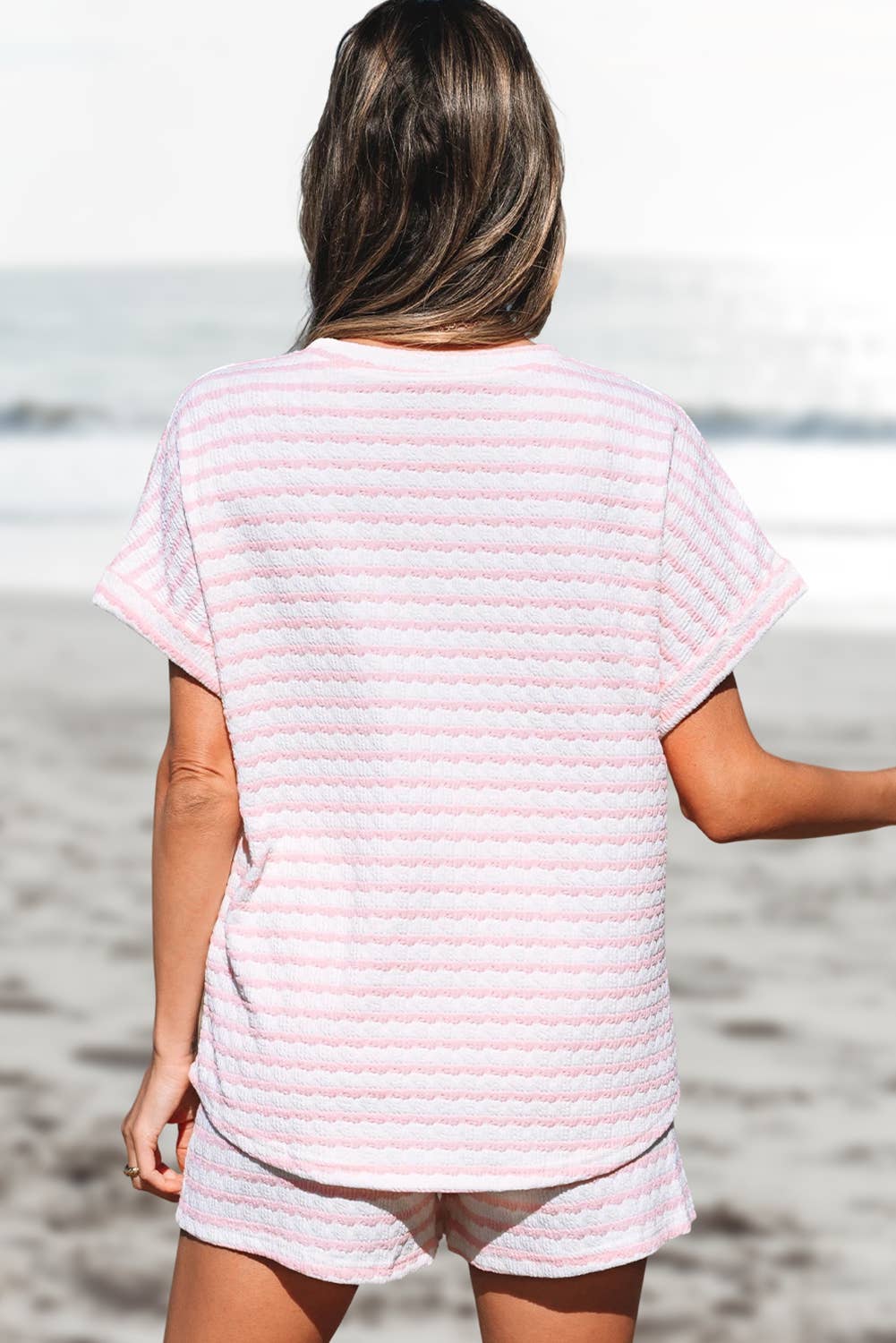 Stripe Knitted Top and Drawstring Shorts Set