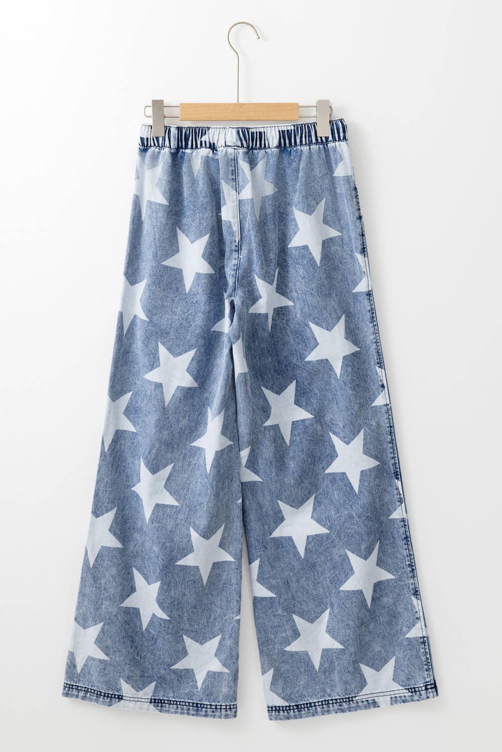 Star Print Light Wash Drawstring High Waist Wide Leg Jeans