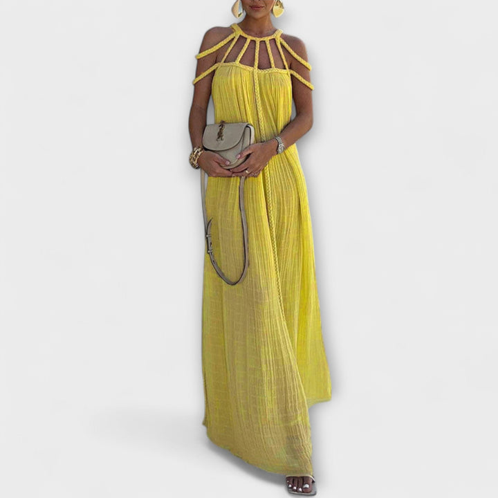 Briar - Elegant Maxi Dress in Linen Blend with Draped Straps