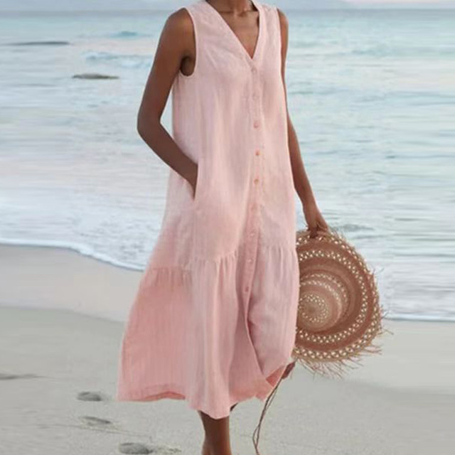 Maria | Chic V-Neck Button-Up Summer Dress
