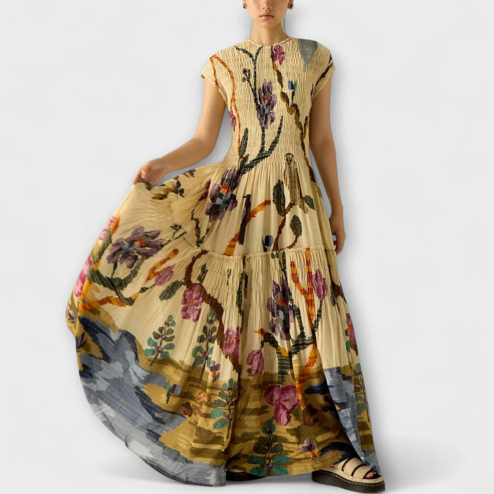 Amanda - Pleated Print Maxi Dress