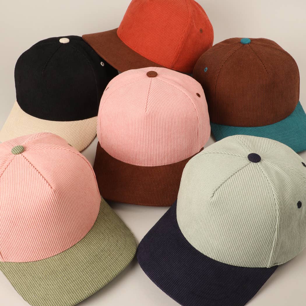 Plain Two Tone Corduroy 5 Panel Baseball Cap