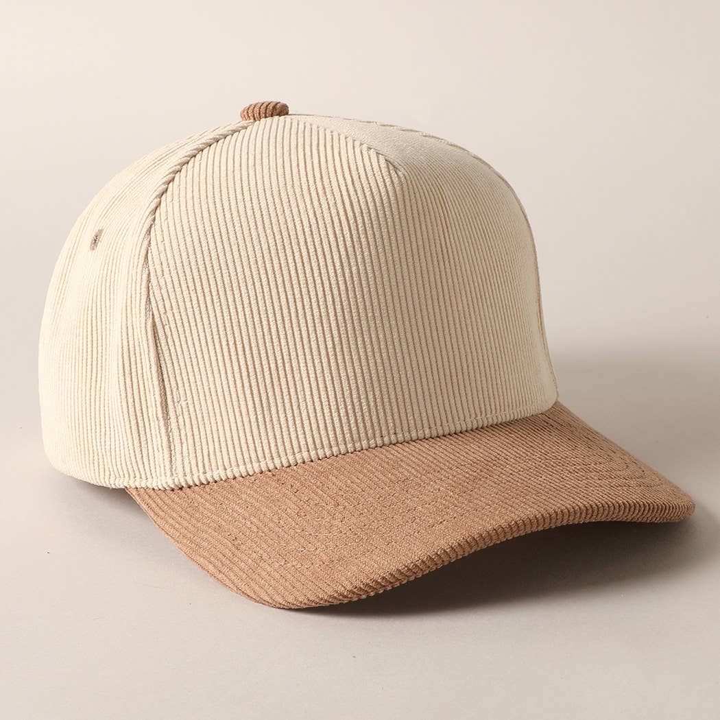 Plain Two Tone Corduroy 5 Panel Baseball Cap