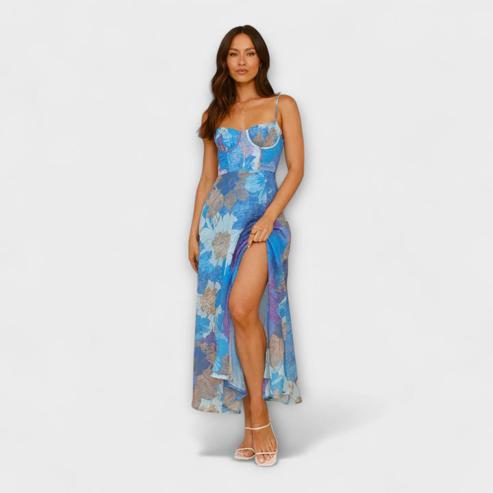 Audrey - Women's Floral Print Strap Dress - Chic and Captivating