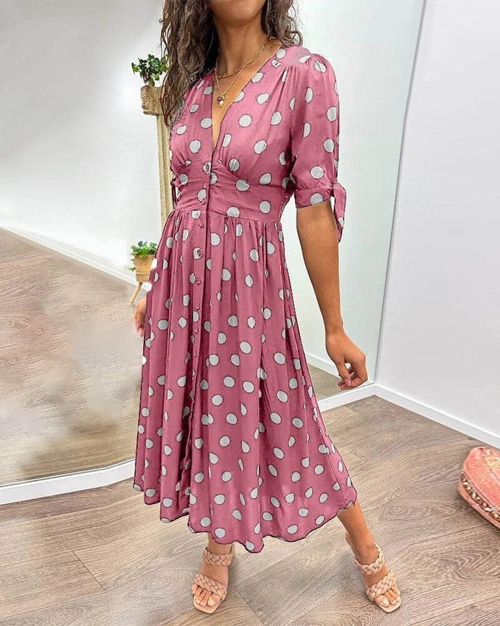 Bellamy - V-Neck Dress with Polka Dot Print