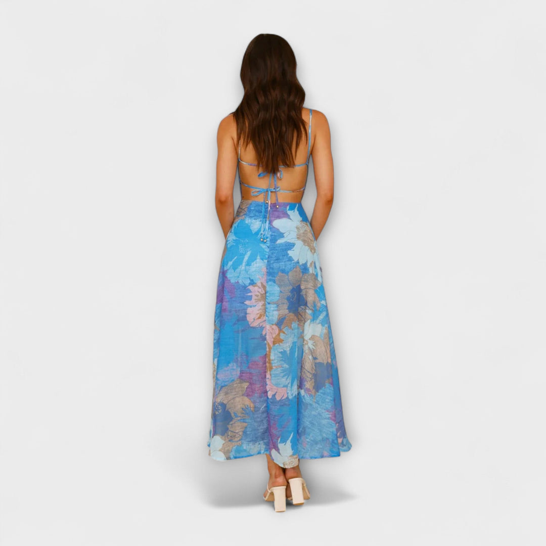 Audrey - Women's Floral Print Strap Dress - Chic and Captivating