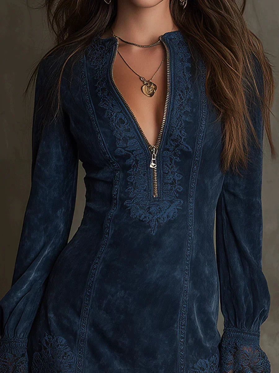 Jasmine – Lace-Trimmed Blue Mini Dress