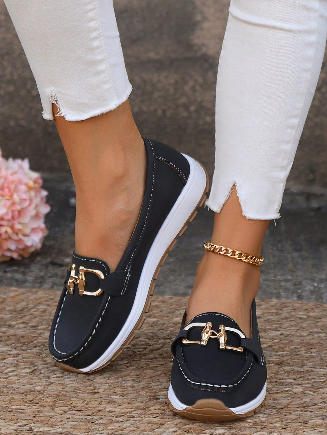 Ellie - Sleek Buckle Flat Loafers