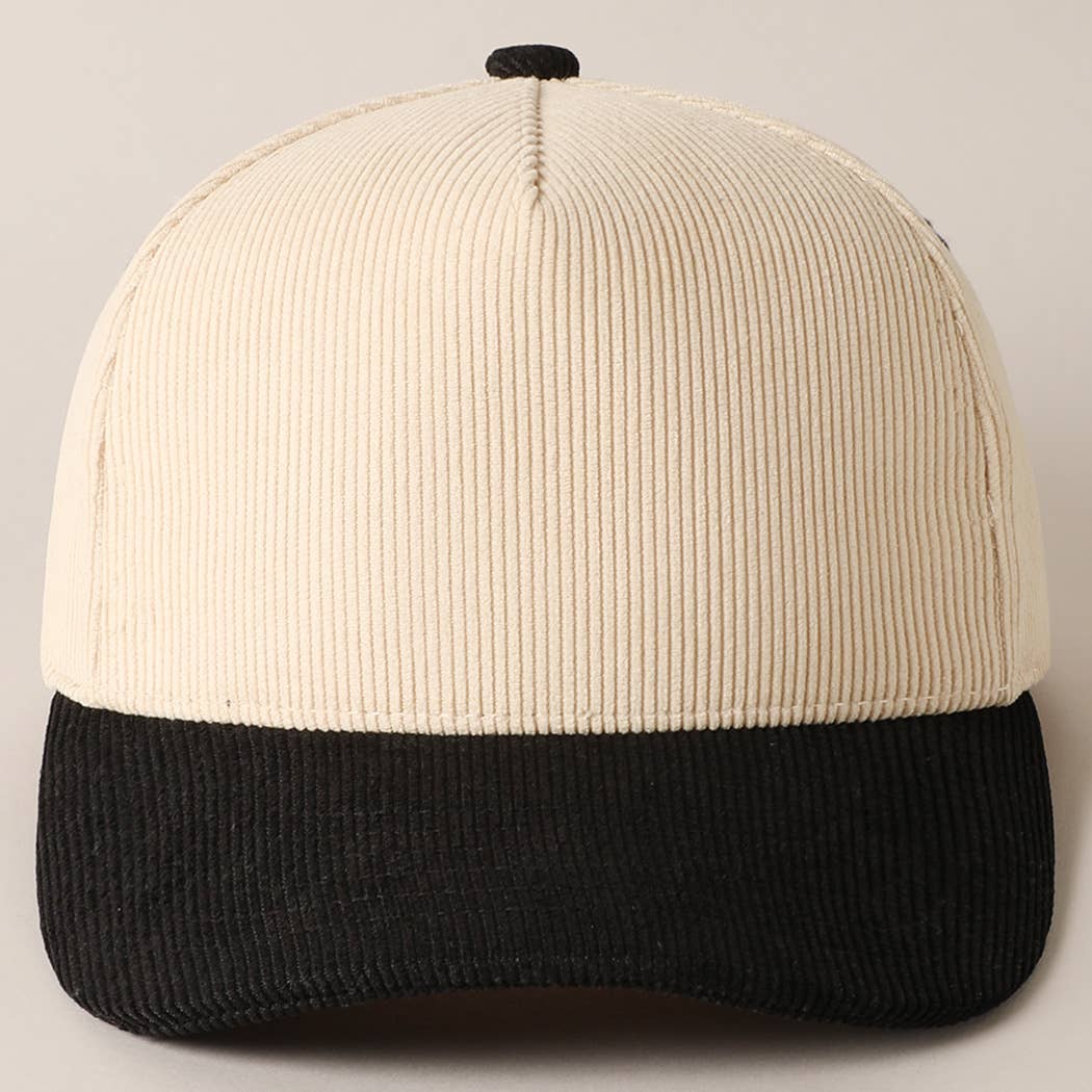 Plain Two Tone Corduroy 5 Panel Baseball Cap