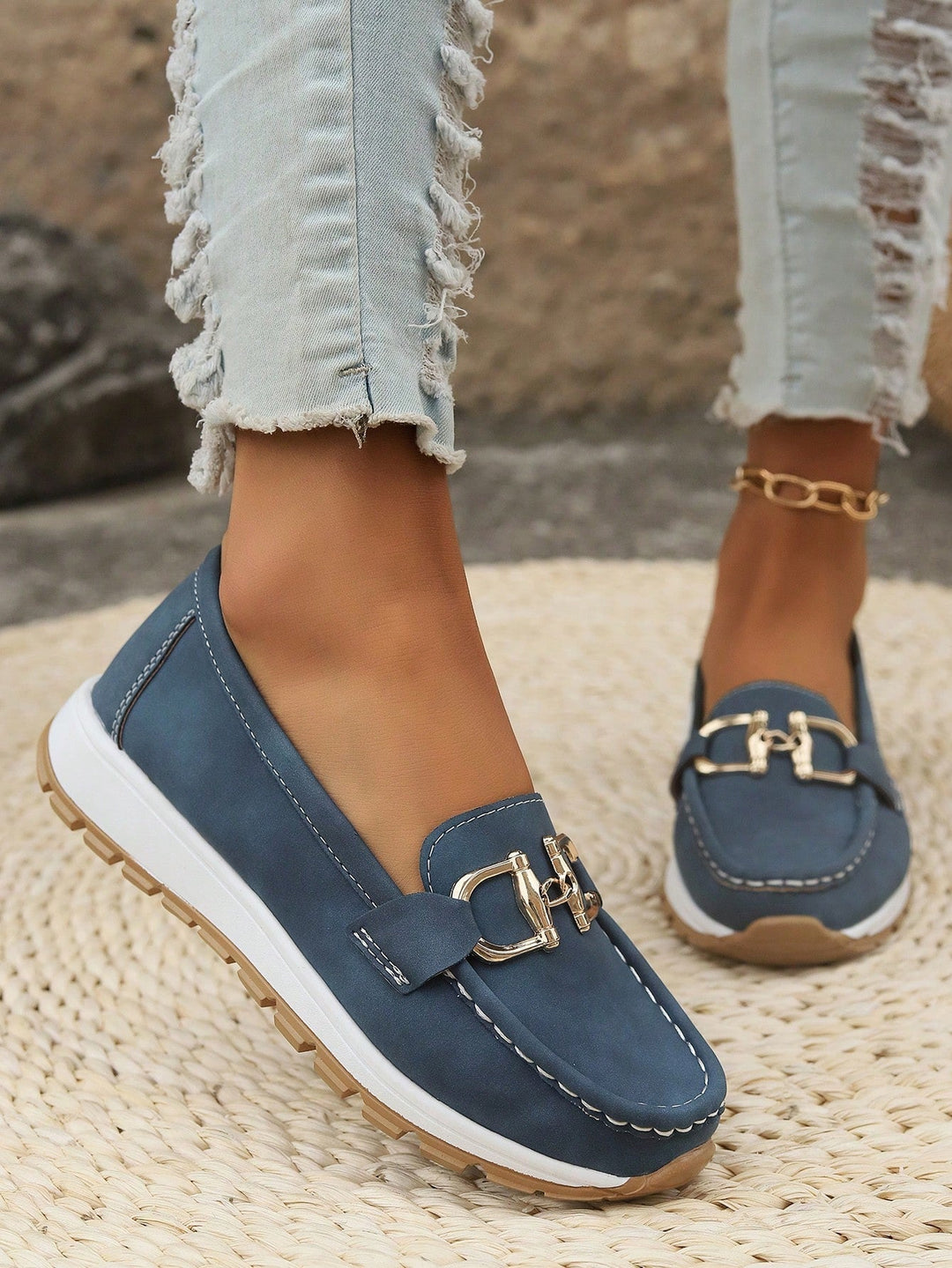 Ellie - Sleek Buckle Flat Loafers