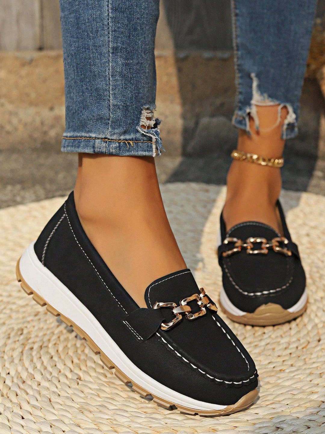 Ellie - Sleek Buckle Flat Loafers