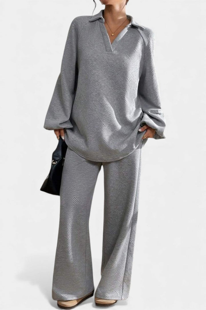 Bréanne Oversized Textured Top with Wide-Leg Trousers Set