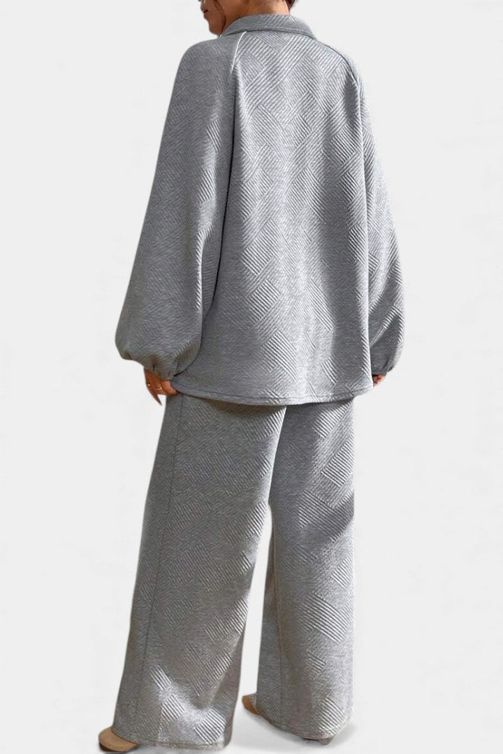 Bréanne Oversized Textured Top with Wide-Leg Trousers Set