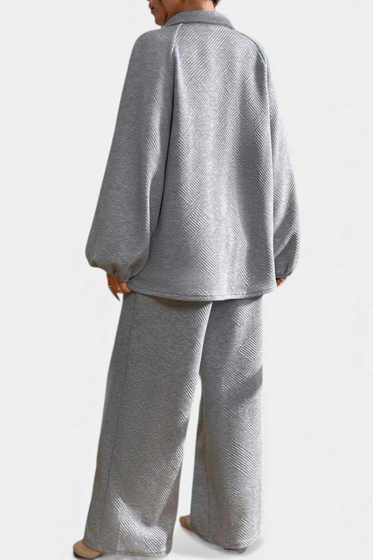 Bréanne Oversized Textured Top with Wide-Leg Trousers Set