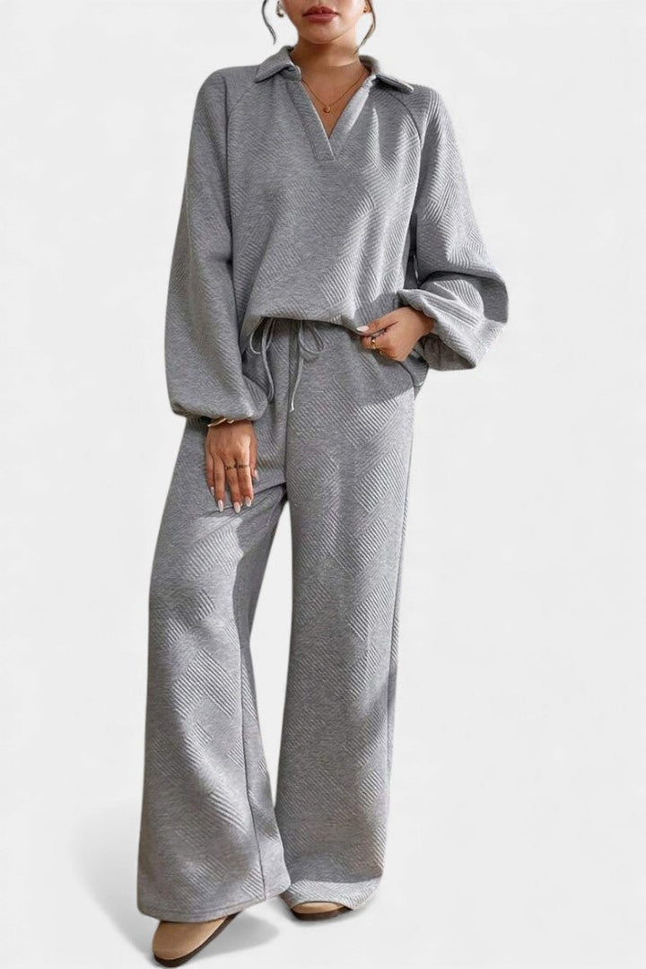 Bréanne Oversized Textured Top with Wide-Leg Trousers Set