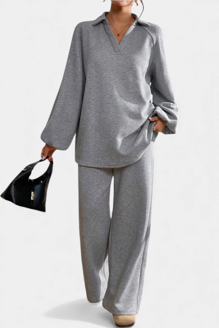 Bréanne Oversized Textured Top with Wide-Leg Trousers Set