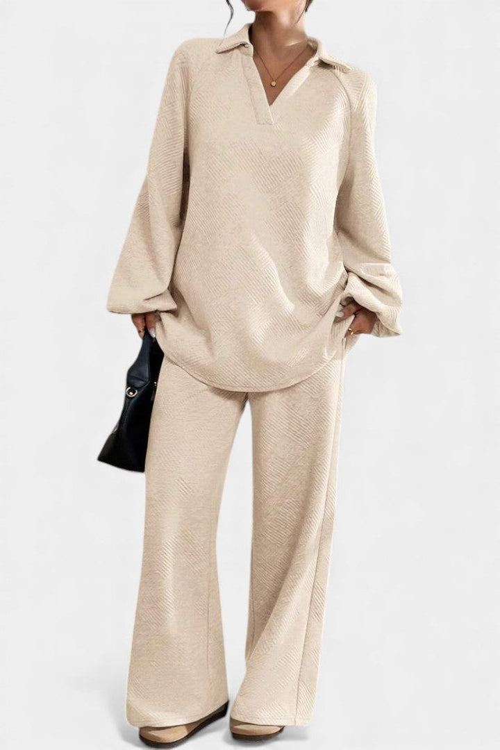 Bréanne Oversized Textured Top with Wide-Leg Trousers Set