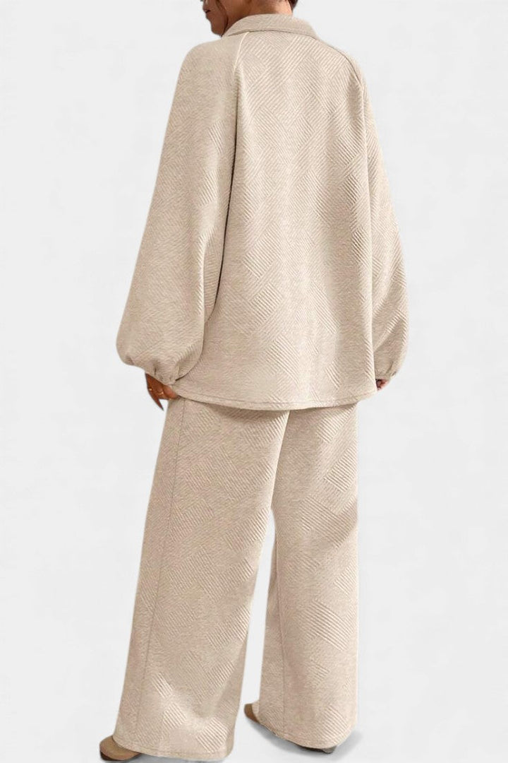 Bréanne Oversized Textured Top with Wide-Leg Trousers Set