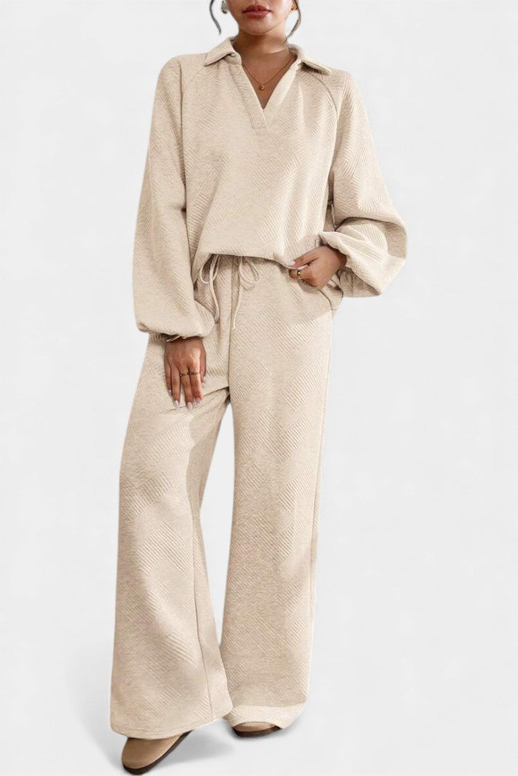 Bréanne Oversized Textured Top with Wide-Leg Trousers Set