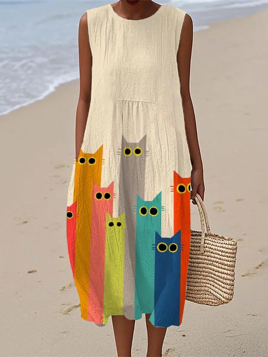 Penelope | Colorful Cat-Inspired Midi Dress