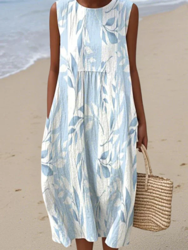 Delightful Leaf Pattern Midi Dress