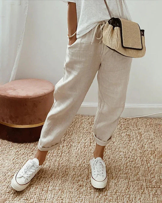 Helen - Summer Trousers in Cotton-Linen Blend