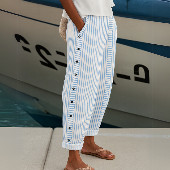 Caitlin | Trendy Striped Button-Up Beach Pants