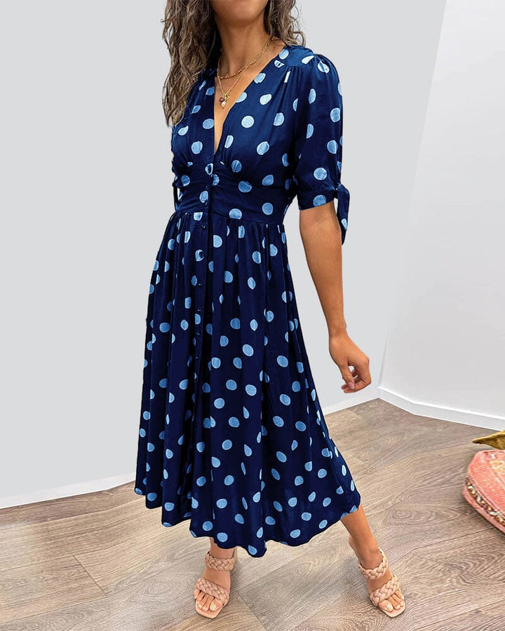 Bellamy - V-Neck Dress with Polka Dot Print