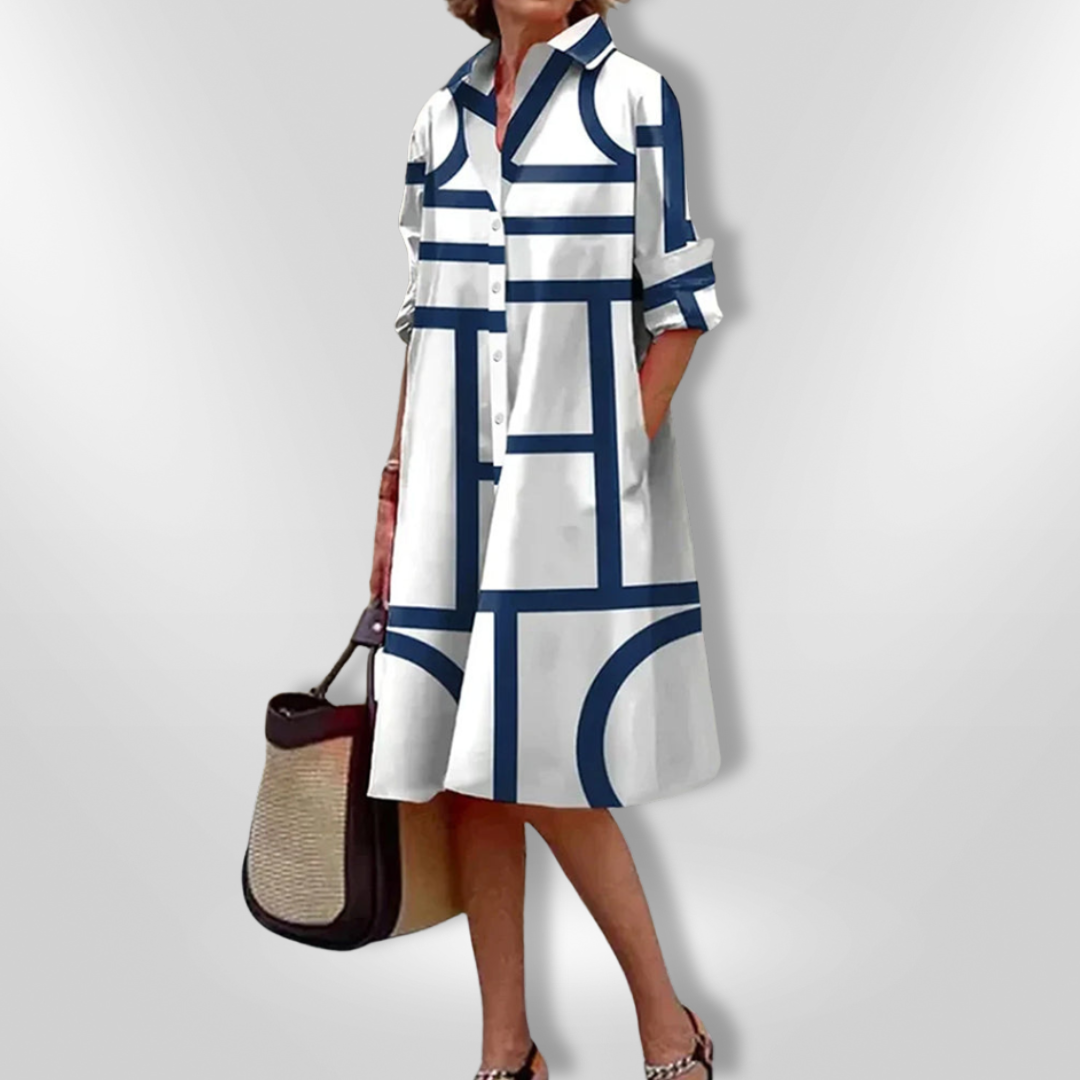Estelle | Chic Geometric Button Dress