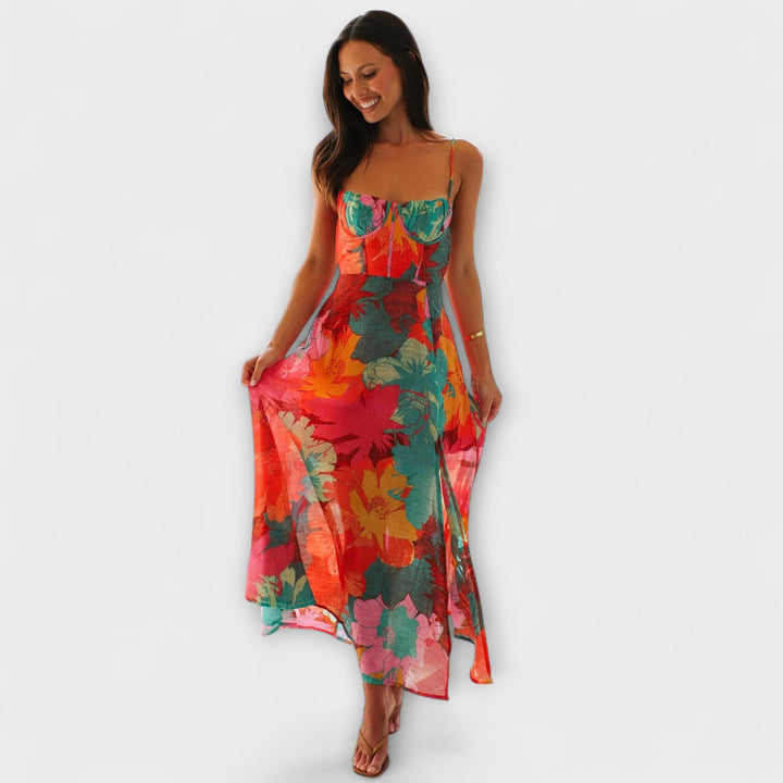 Audrey - Women's Floral Print Strap Dress - Chic and Captivating