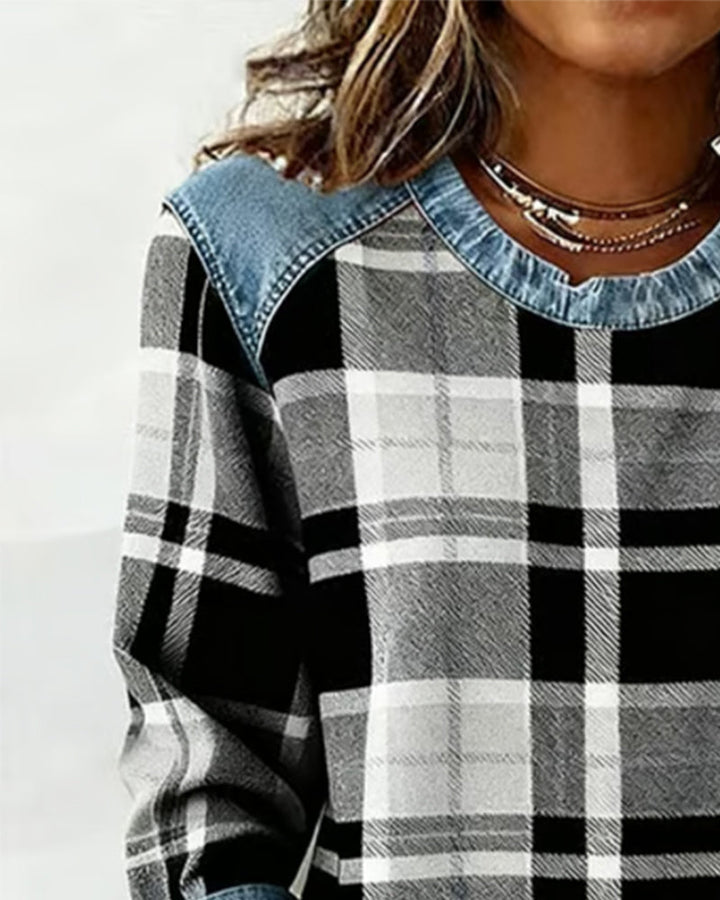 Ivy | Plaid Patchwork Sweatshirt