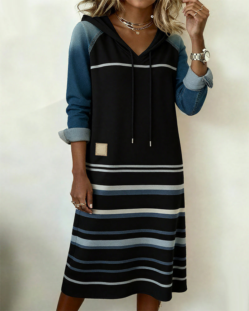 Colorful Striped Hooded Dress