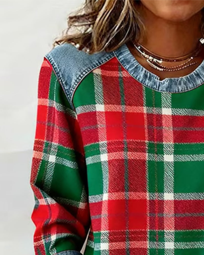 Ivy | Plaid Patchwork Sweatshirt