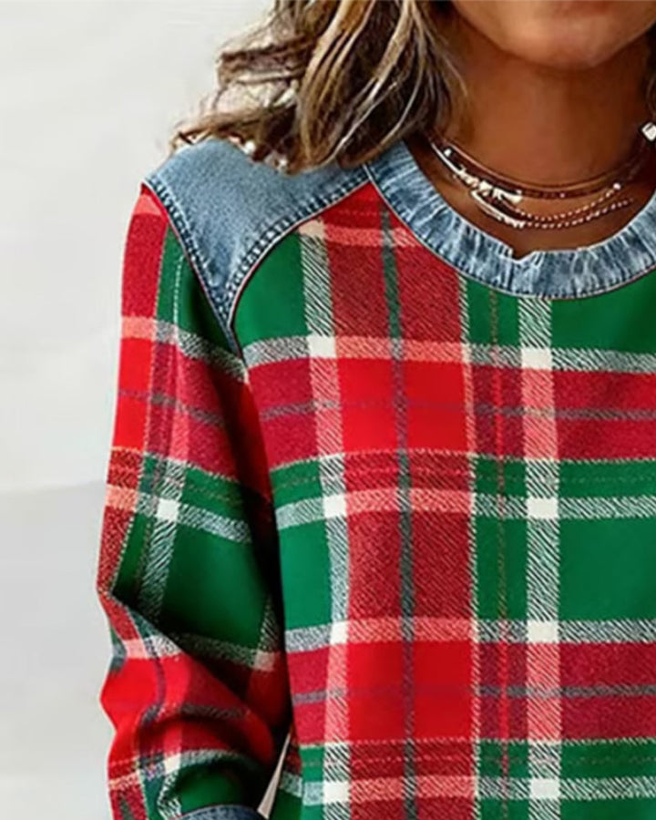Ivy | Plaid Patchwork Sweatshirt