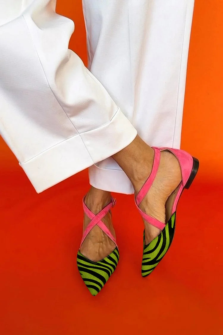 Alana | Zebra Print Cross-Strap Flat Shoes